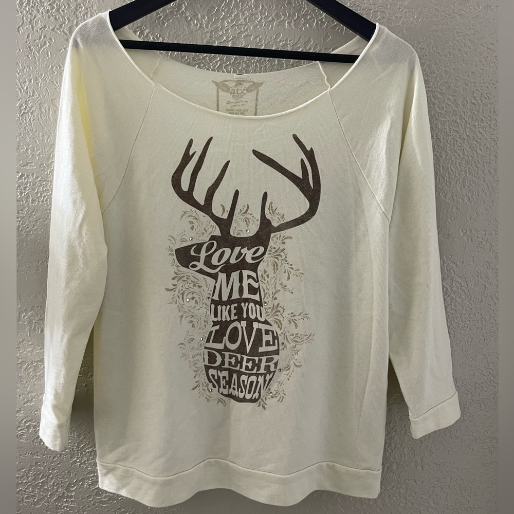 ATX Mafia Women’s Cream Deer Print‎ 3/4 Sleeve Top Size Large